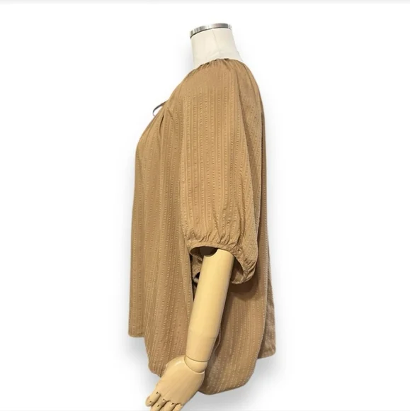 TOMMY HILFIGER  Fire Island Tie Neck Striped Blouse Tan88% Viscose - Picture 5 of 10